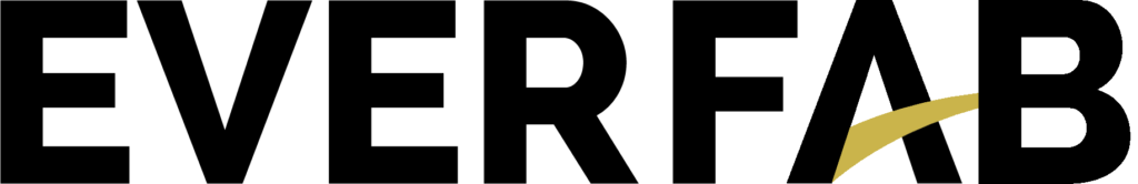 The word "EVERFAB" appears in bold black capital letters, with a gold curved line elegantly crossing through the letter "A".